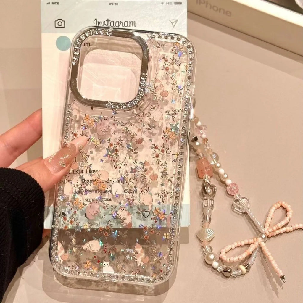 Gorgeous Model Luxury Bling Glitter Rhinestone Bow Knot Phone Case for Iphone15 14 13 12 16 17...Plus Soft Back Cover Waterproof
