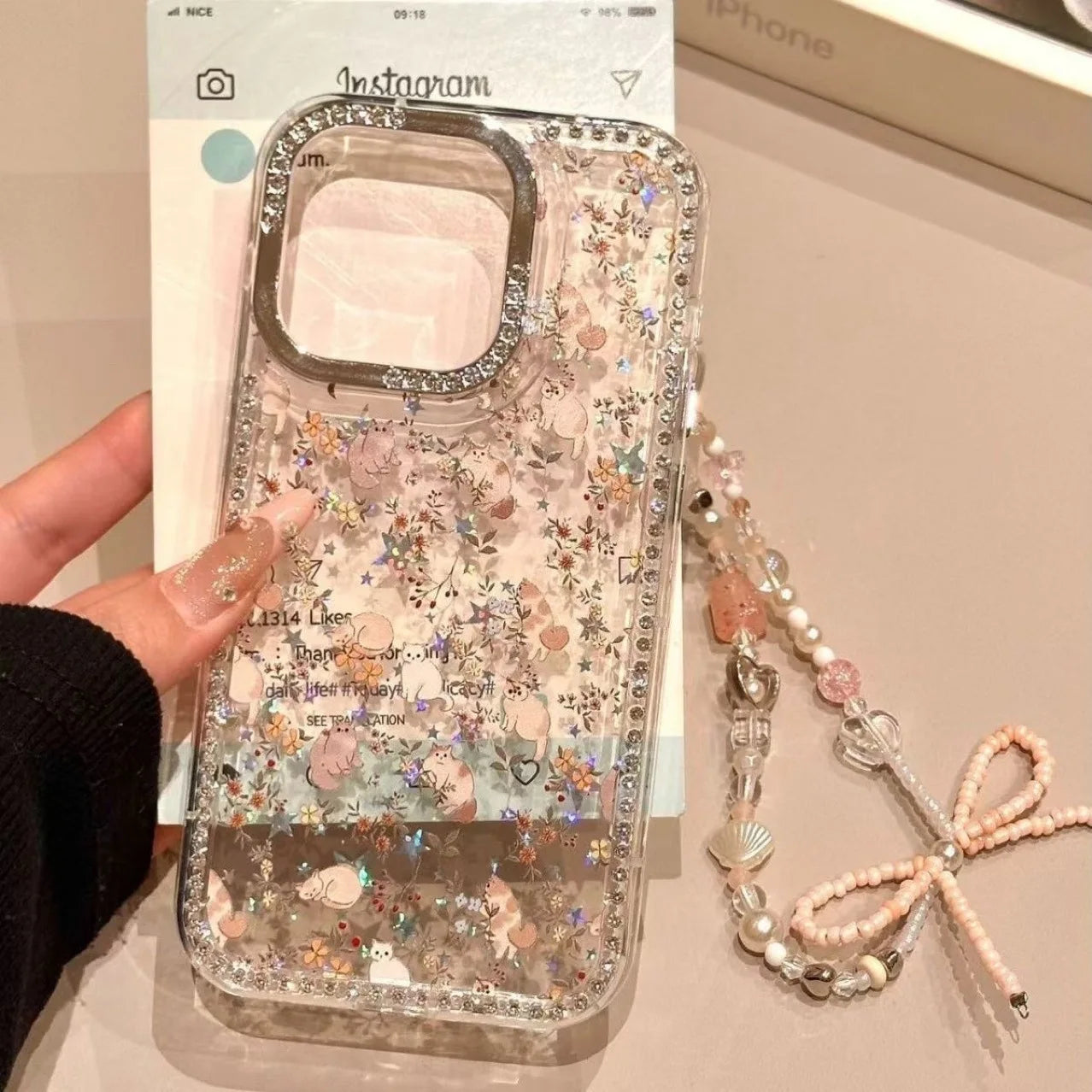 Gorgeous Model Luxury Bling Glitter Rhinestone Bow Knot Phone Case for Iphone15 14 13 12 16 17...Plus Soft Back Cover Waterproof