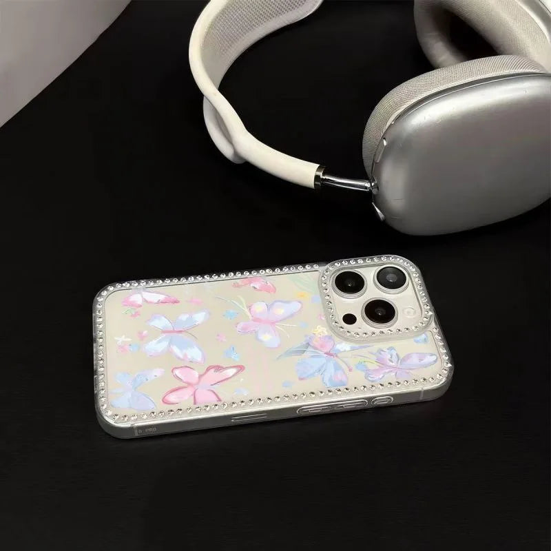 Colorful Butterfly Transparent Girly Frame Diamond Mobile Phone Case High Quality Fashion for iPhone 17 Pro Max Bulk Phone Cases