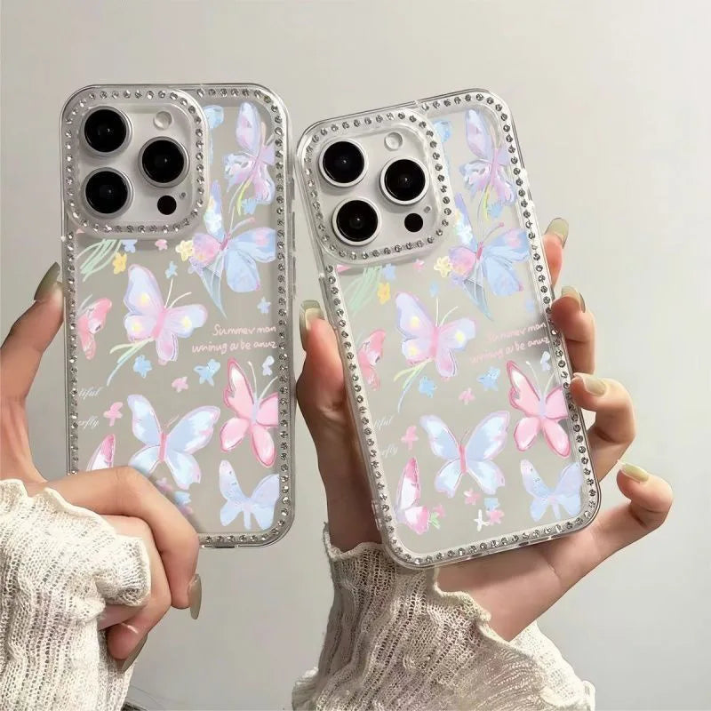 Colorful Butterfly Transparent Girly Frame Diamond Mobile Phone Case High Quality Fashion for iPhone 17 Pro Max Bulk Phone Cases