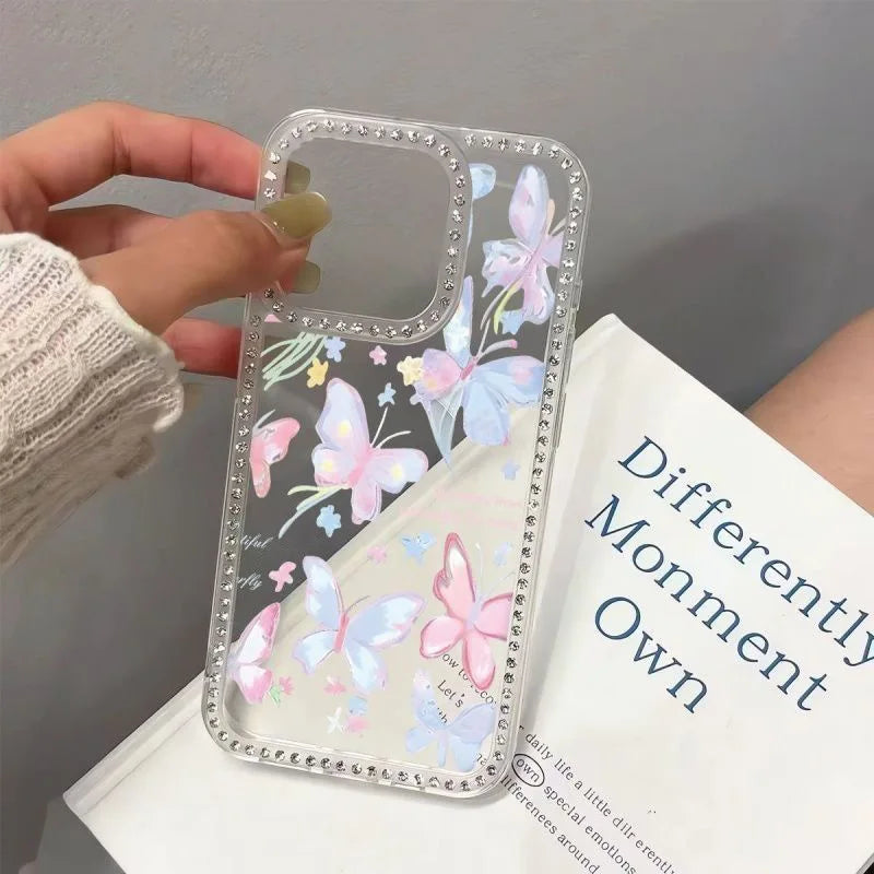 Colorful Butterfly Transparent Girly Frame Diamond Mobile Phone Case High Quality Fashion for iPhone 17 Pro Max Bulk Phone Cases