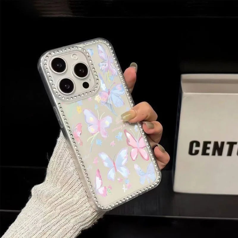 Colorful Butterfly Transparent Girly Frame Diamond Mobile Phone Case High Quality Fashion for iPhone 17 Pro Max Bulk Phone Cases