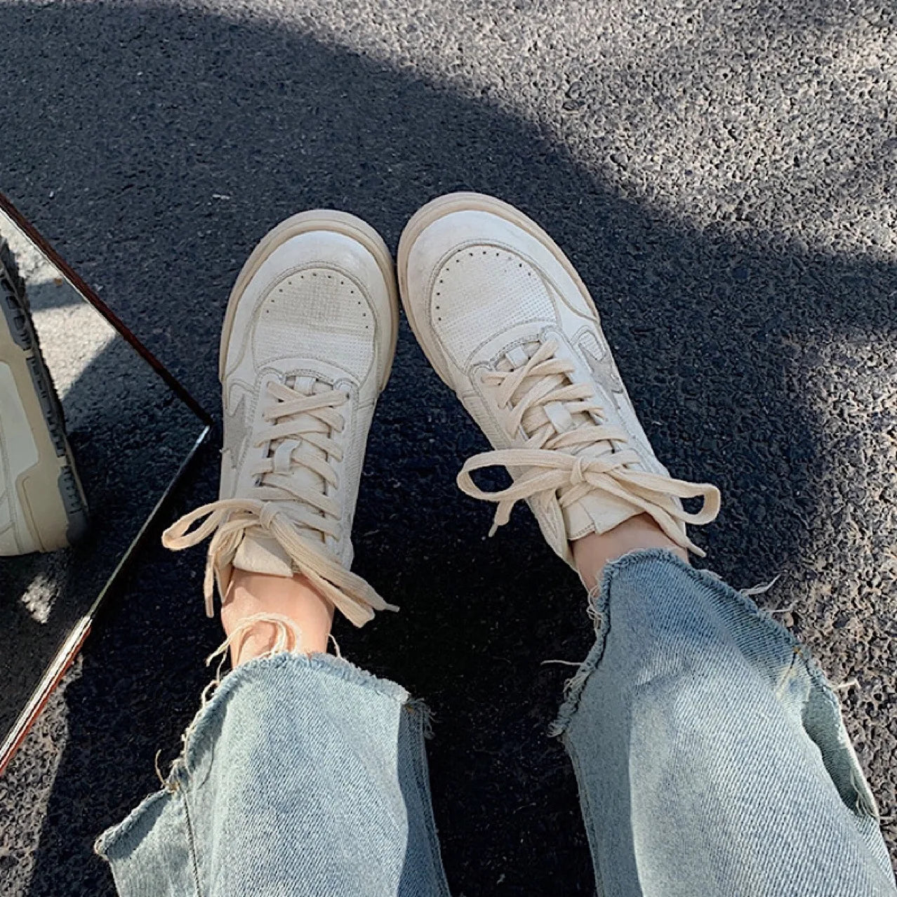 Women's Retro Old Sports Sneakers Cross-border Genuine Leather White Shoes Thick Sole Star Autumn Dirty Sneakers