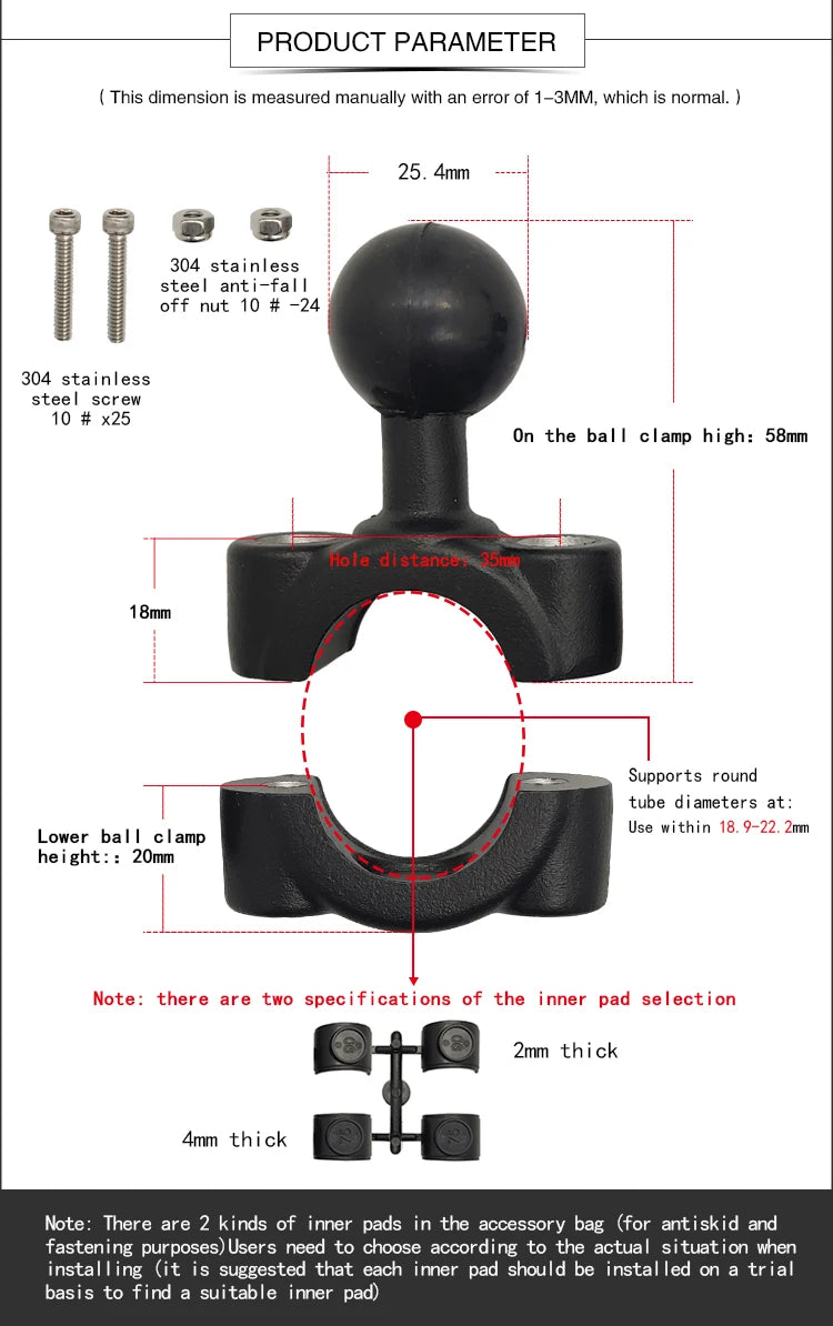 Motorcycle Sports Camera Holder Handlebar Tube Mount with Aluminum Alloy 15cm Double Socket Arm Camera Bracket Ball Adapter