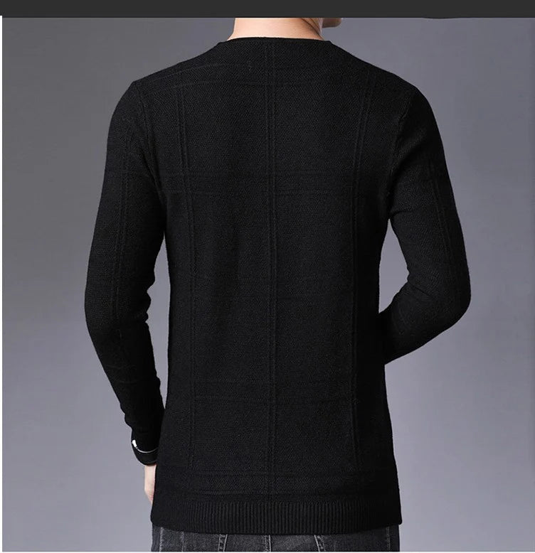 BROWON 2025 New Mens Clothes Spring Autumn Solid Color Casual V-Neck Sweaters Korean Fashion Slim Fit Long-Sleeved Sweater Men