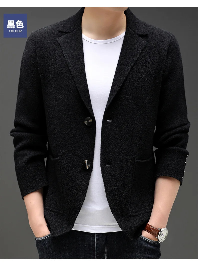 Top Grade New Autum Winter Brand Fashion Knit Blazer Mens Top Cardigan Slim Fit Sweater Casual Coats Jacket Mens Clothes 2025