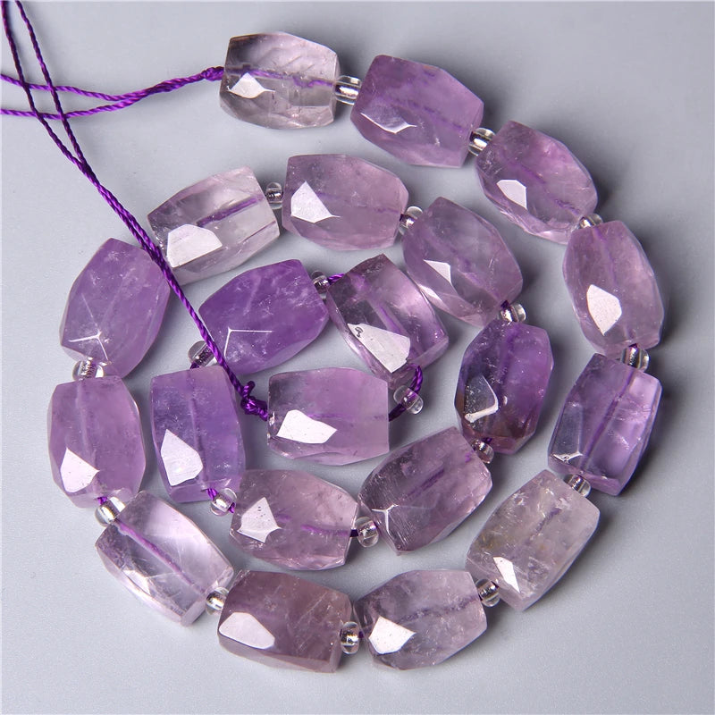 Natural 8 10 12x16 mm Faceted Light Purple Amethysts Gem Stone Beads Loose Tube Crystal Beads Charm For Jewelry Making Bracelet