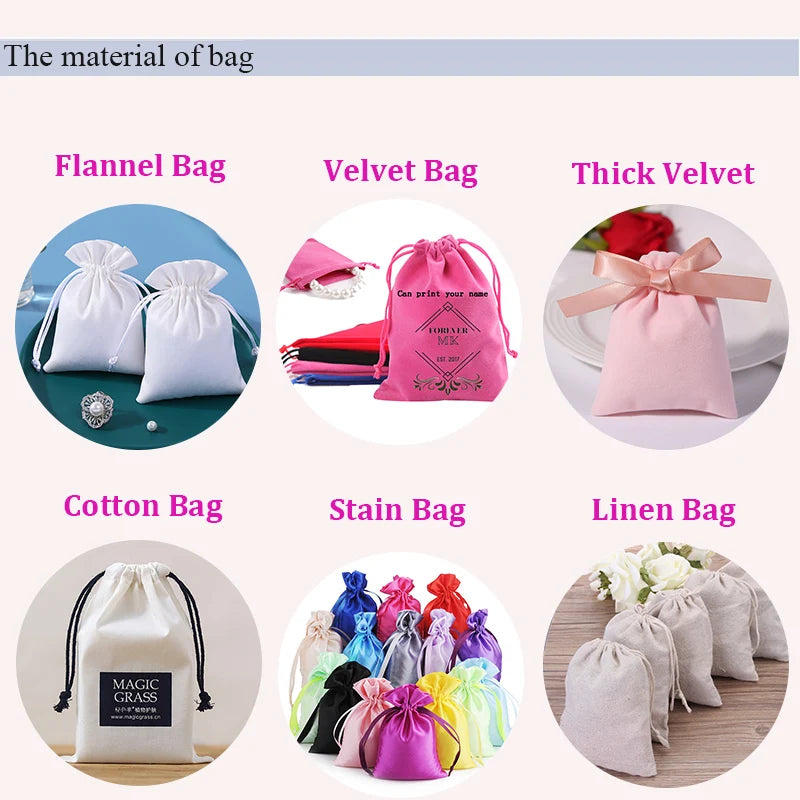Personalized Logo Printed Custom Link Jewelry Drawstring Bags Pouches Velvet Jewellery Packaging Sack Wedding Favor Bags