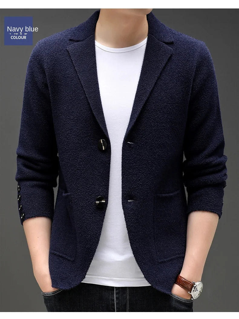 Top Grade New Autum Winter Brand Fashion Knit Blazer Mens Top Cardigan Slim Fit Sweater Casual Coats Jacket Mens Clothes 2025