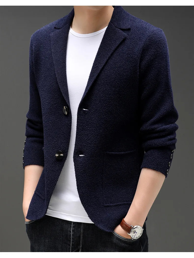 Top Grade New Autum Winter Brand Fashion Knit Blazer Mens Top Cardigan Slim Fit Sweater Casual Coats Jacket Mens Clothes 2025