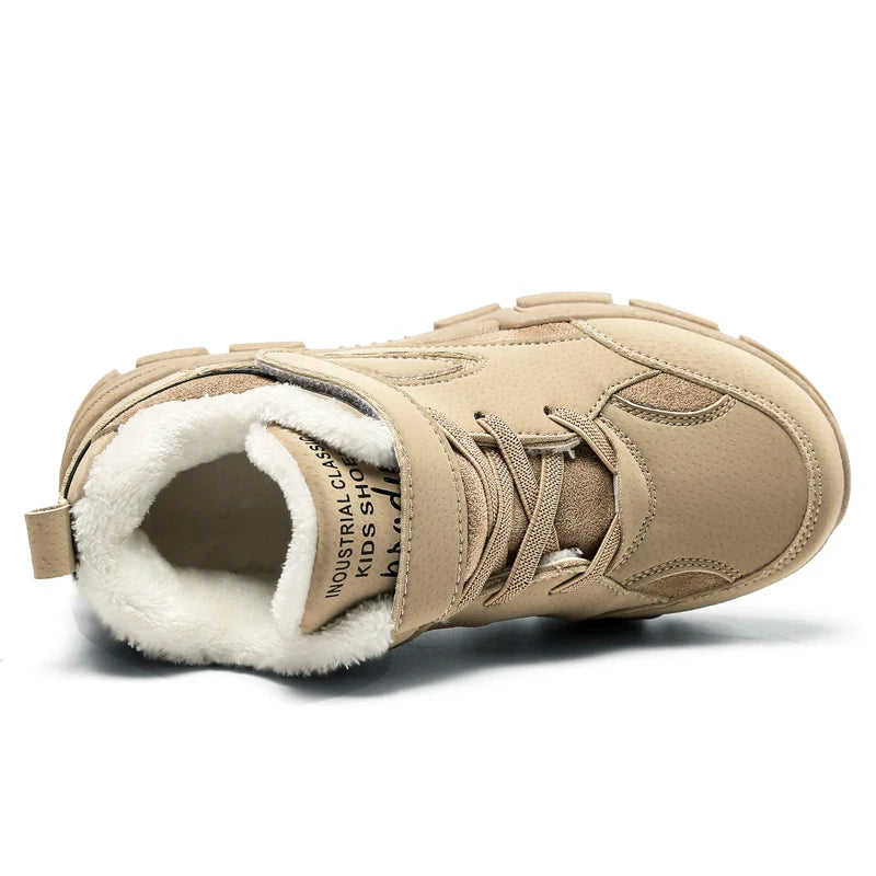 New 2025 SNOW Girls Black Boots Fur Inside Warm Full Size 28-39 School Kids Low Price Winter Shoes Sports Casual Walking Sneaker