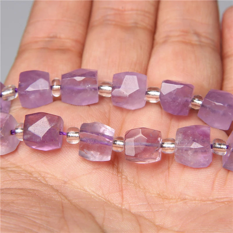 Natural 8 10 12x16 mm Faceted Light Purple Amethysts Gem Stone Beads Loose Tube Crystal Beads Charm For Jewelry Making Bracelet