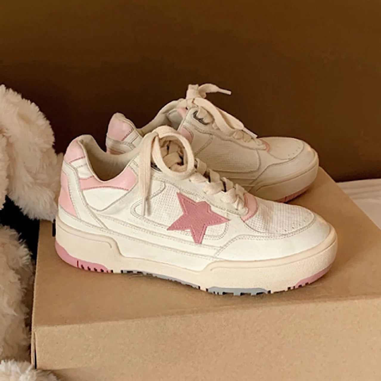 Women's Retro Old Sports Sneakers Cross-border Genuine Leather White Shoes Thick Sole Star Autumn Dirty Sneakers