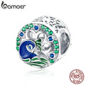 BAMOER Spring Collection 925 Sterling Silver Beautiful Peafowl Colorful CZ Beads fit Charm Bracelets Bangles DIY Jewelry BSC037