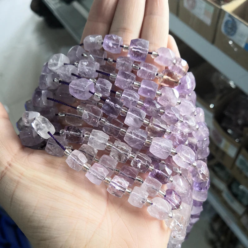 Natural 8 10 12x16 mm Faceted Light Purple Amethysts Gem Stone Beads Loose Tube Crystal Beads Charm For Jewelry Making Bracelet