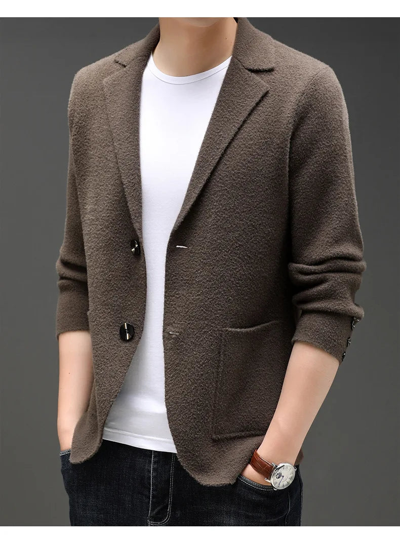 Top Grade New Autum Winter Brand Fashion Knit Blazer Mens Top Cardigan Slim Fit Sweater Casual Coats Jacket Mens Clothes 2025