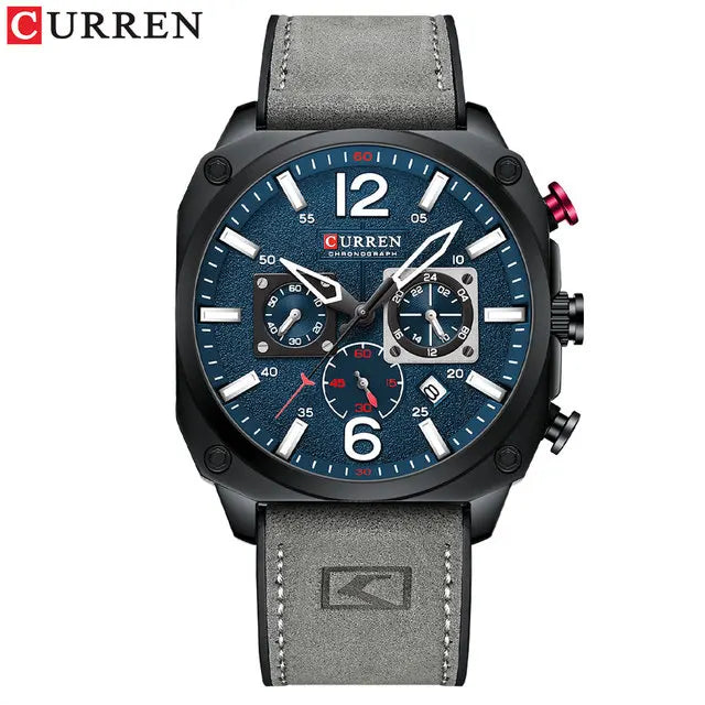CURREN 8398 Square 45mm Dial Design Men Watches Leather Chronograph Casual Sports Watch Waterproof Luminous Man Calendar Clock