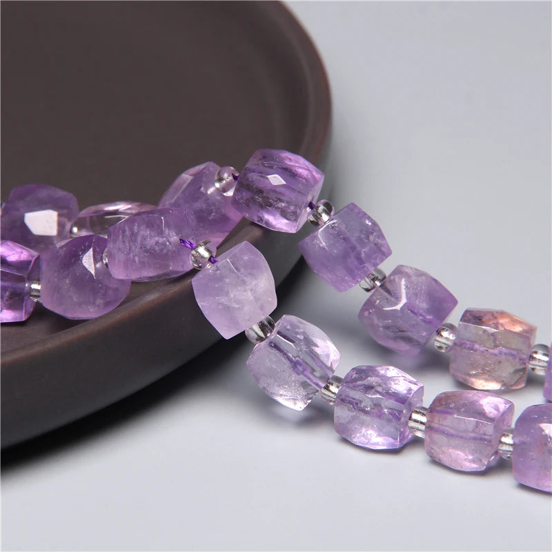 Natural 8 10 12x16 mm Faceted Light Purple Amethysts Gem Stone Beads Loose Tube Crystal Beads Charm For Jewelry Making Bracelet