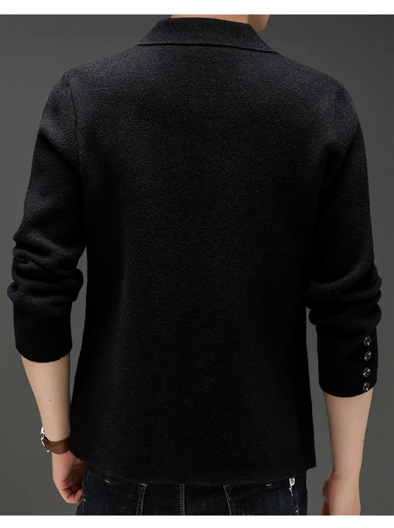 Top Grade New Autum Winter Brand Fashion Knit Blazer Mens Top Cardigan Slim Fit Sweater Casual Coats Jacket Mens Clothes 2025