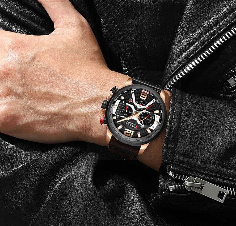 CURREN Mens Watches 8329 Top Brand Luxury Leather Sports Watch Men Quartz Fashion Chronograph Man Clock Waterproof Relogio