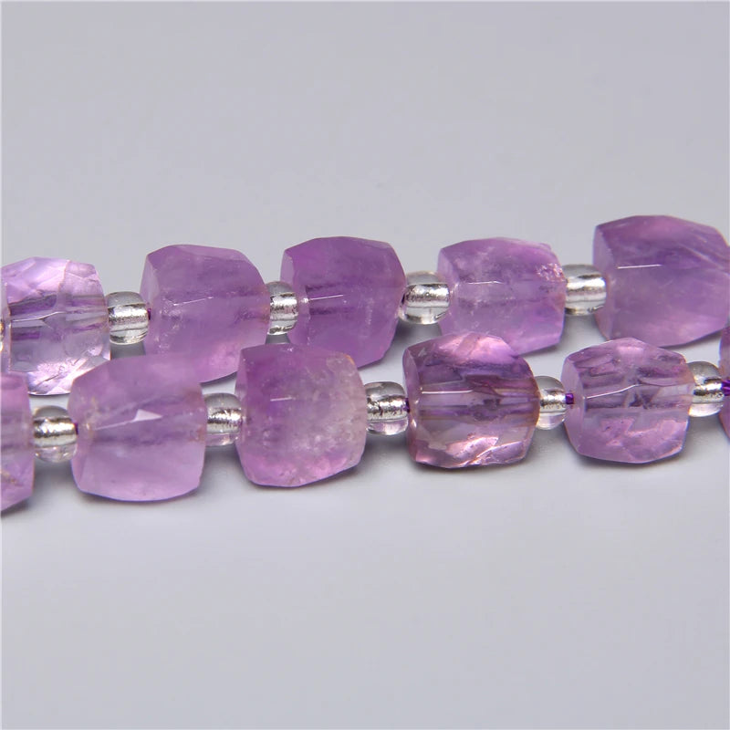 Natural 8 10 12x16 mm Faceted Light Purple Amethysts Gem Stone Beads Loose Tube Crystal Beads Charm For Jewelry Making Bracelet