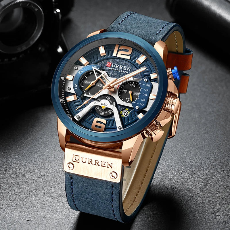 CURREN Mens Watches 8329 Top Brand Luxury Leather Sports Watch Men Quartz Fashion Chronograph Man Clock Waterproof Relogio