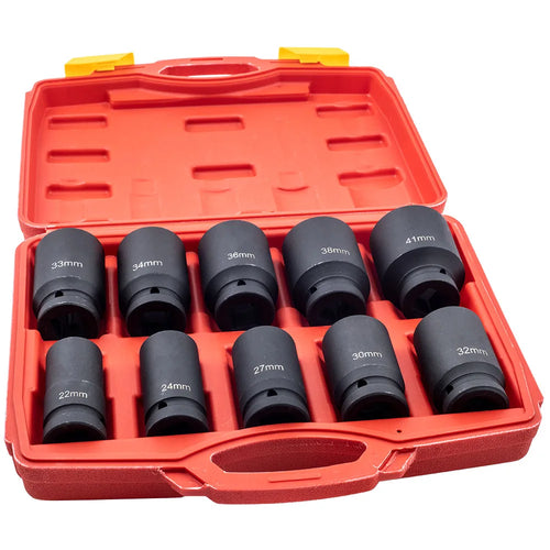 10Pcs 3/4" Deep Impact Socket Tool Set (22mm-41mm) 6-Point 3/4 Drive Metric