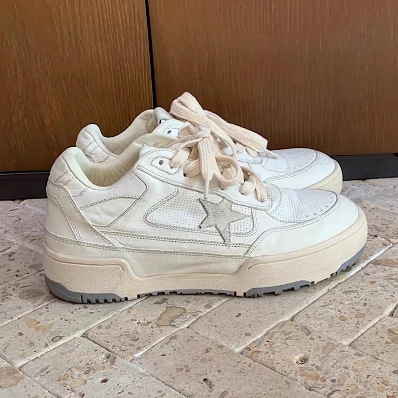 Women's Retro Old Sports Sneakers Cross-border Genuine Leather White Shoes Thick Sole Star Autumn Dirty Sneakers