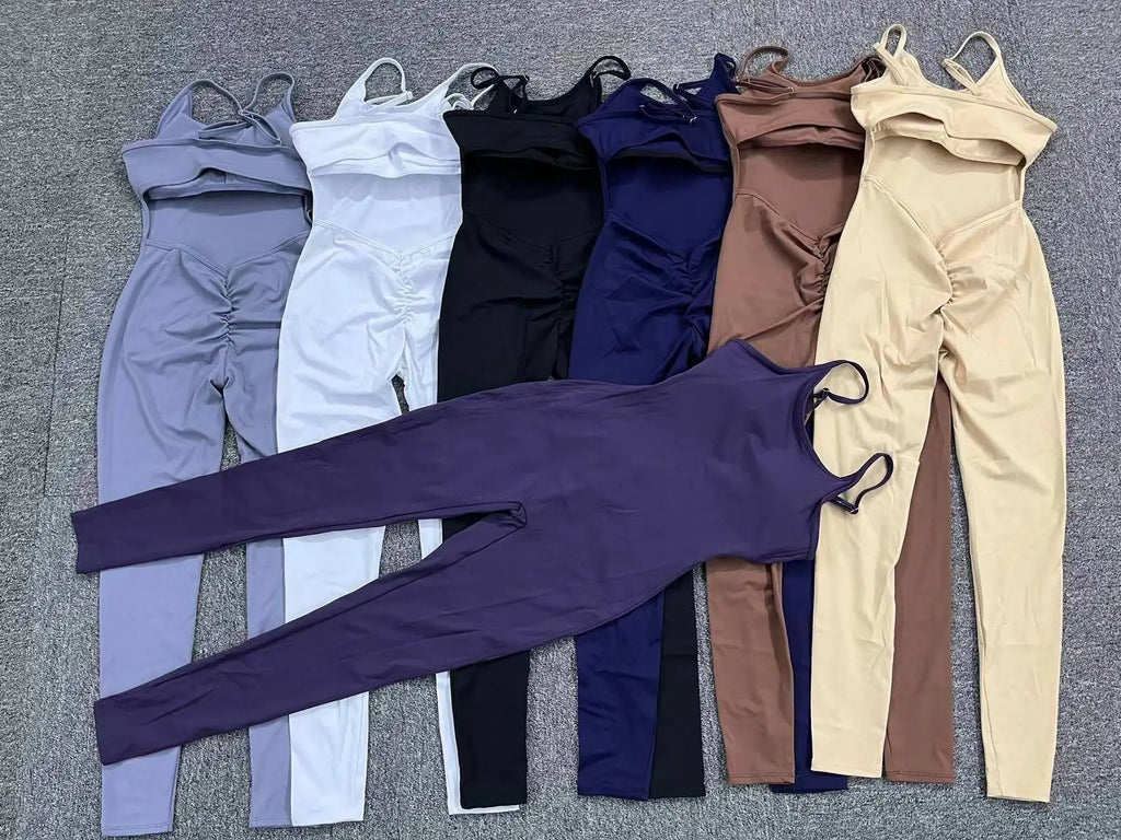 Hot Selling 2024 New Tight-fitting Breathable Yoga Sports Jumpsuit Wrinkled Hip-lifting One-piece Quick-drying Fitness Pants