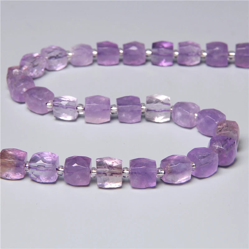 Natural 8 10 12x16 mm Faceted Light Purple Amethysts Gem Stone Beads Loose Tube Crystal Beads Charm For Jewelry Making Bracelet