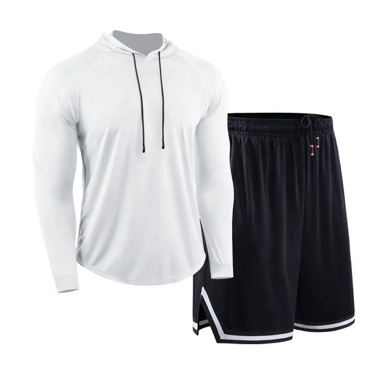 New Products EU Size Quick Dry Men Running 2pcs Sportswear Gym Sports Clothing Long Sleeve Shorts Fitness Workout Set