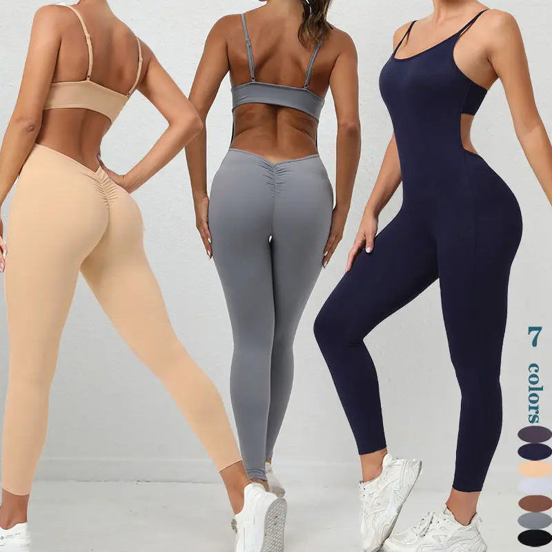 Hot Selling 2024 New Tight-fitting Breathable Yoga Sports Jumpsuit Wrinkled Hip-lifting One-piece Quick-drying Fitness Pants