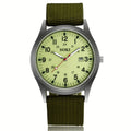 Men'S Outdoor Sports Watch Featuring an Analog Quartz Movement, Round Case, Green Nylon Band, 24-Hour Markings