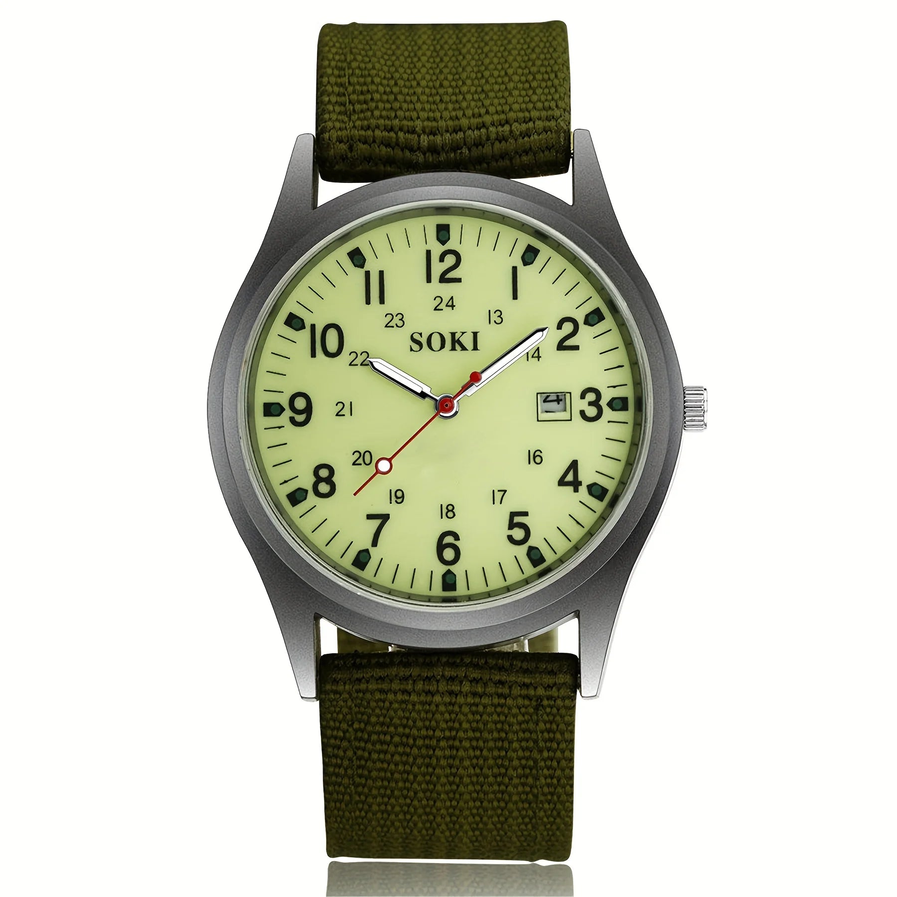 Men'S Outdoor Sports Watch Featuring an Analog Quartz Movement, Round Case, Green Nylon Band, 24-Hour Markings