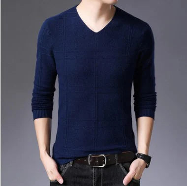 BROWON 2025 New Mens Clothes Spring Autumn Solid Color Casual V-Neck Sweaters Korean Fashion Slim Fit Long-Sleeved Sweater Men