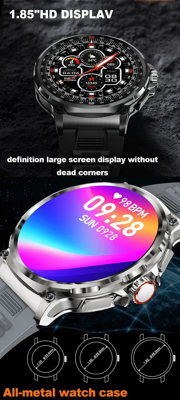 Smart Watch V69 1.85'' HD Large Screen Full Touch 710mAh Big Battery Outdoor Sports Waterproof BT Calling Smartwatch for Men