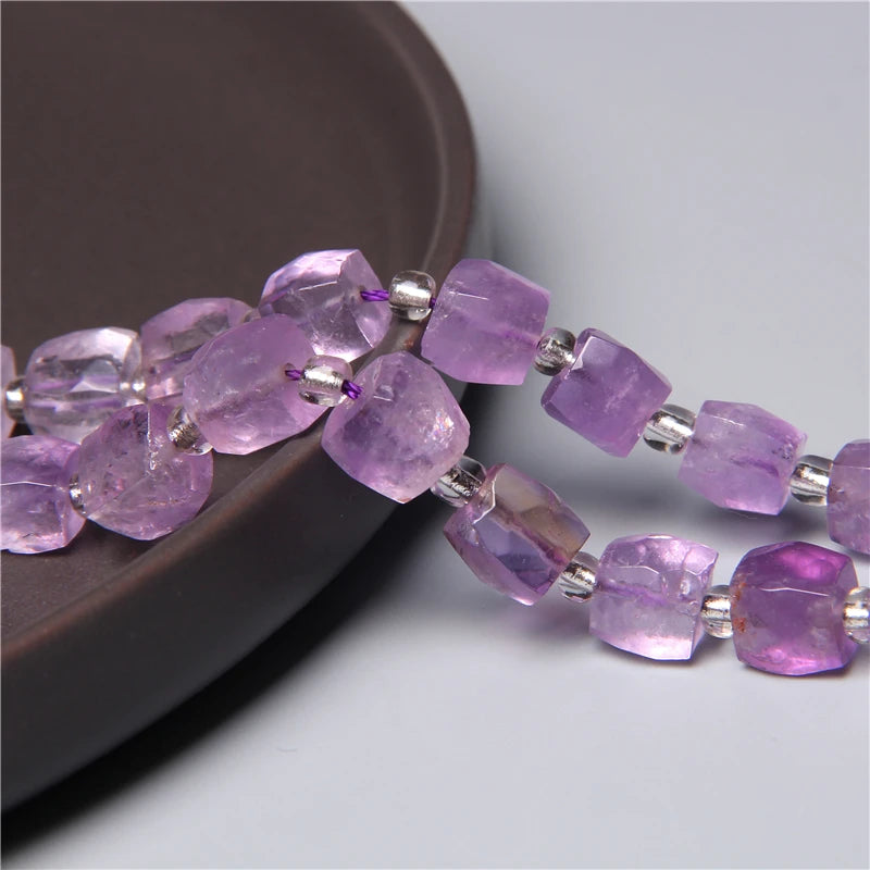 Natural 8 10 12x16 mm Faceted Light Purple Amethysts Gem Stone Beads Loose Tube Crystal Beads Charm For Jewelry Making Bracelet