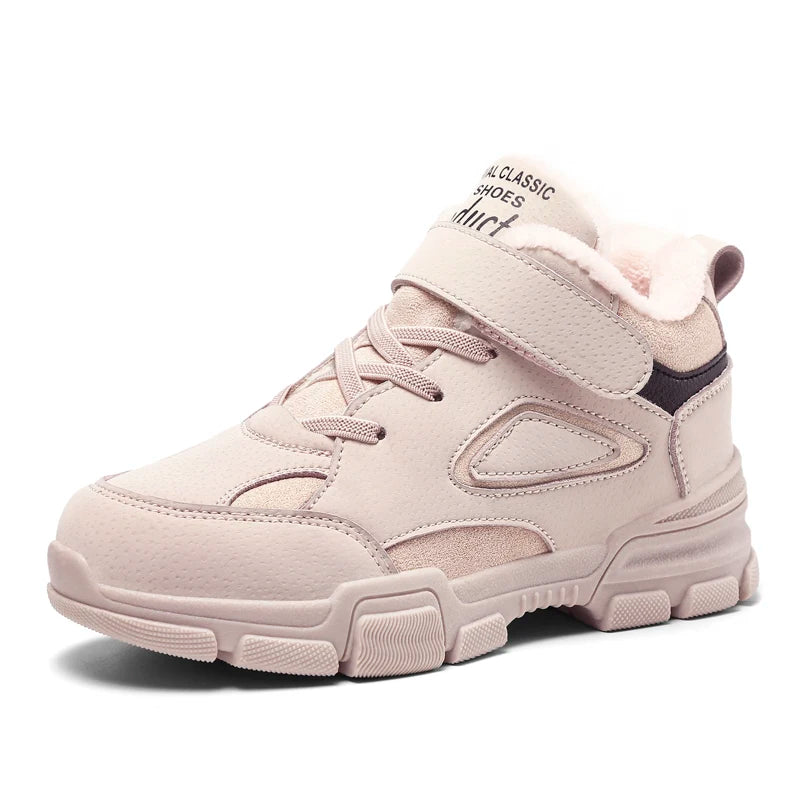 New 2025 SNOW Girls Black Boots Fur Inside Warm Full Size 28-39 School Kids Low Price Winter Shoes Sports Casual Walking Sneaker