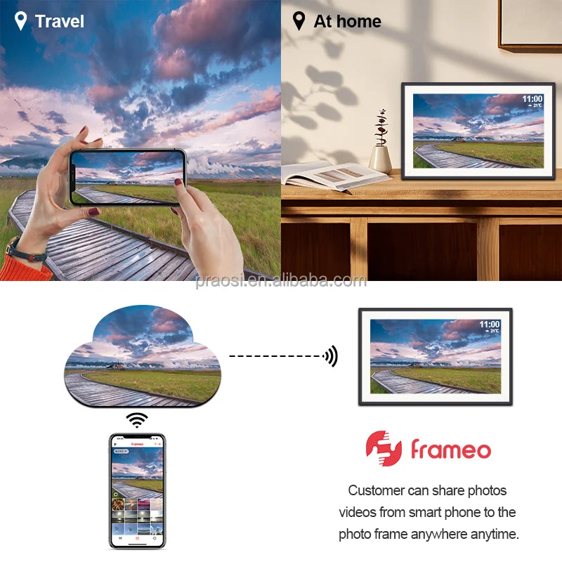 Pros WiFi Digital Photo Frame 15.6" HD IPS Touch Screen IPS Screen Auto-Rotate Photos Video Via Frameo Electronic Picture Frames