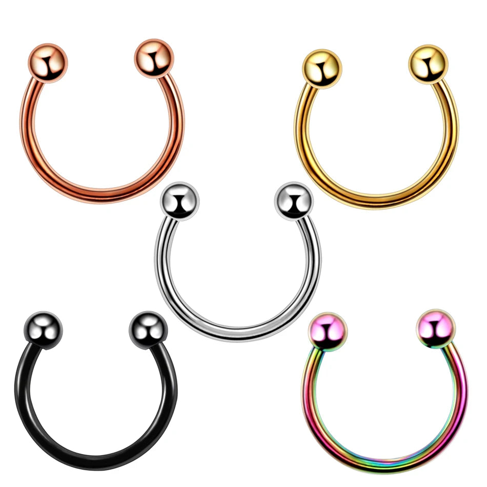 10pcs/lot Steel Trendy Nose Septum Hoop Lip Rings Circular Barbell Horseshoe Ear Tragus Helix Earrings For Unisex Jewelry