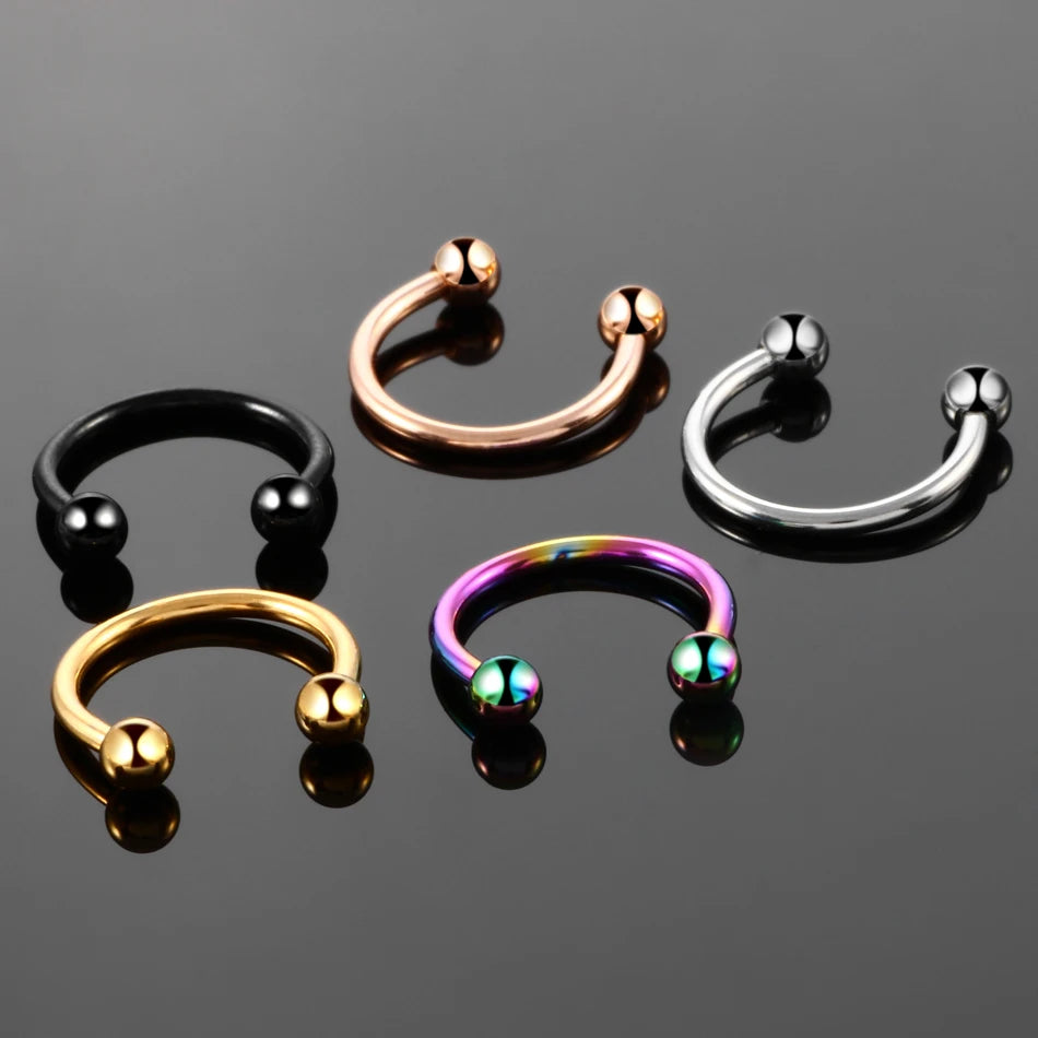 10pcs/lot Steel Trendy Nose Septum Hoop Lip Rings Circular Barbell Horseshoe Ear Tragus Helix Earrings For Unisex Jewelry