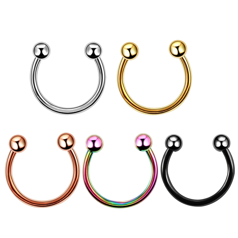 10pcs/lot Steel Trendy Nose Septum Hoop Lip Rings Circular Barbell Horseshoe Ear Tragus Helix Earrings For Unisex Jewelry