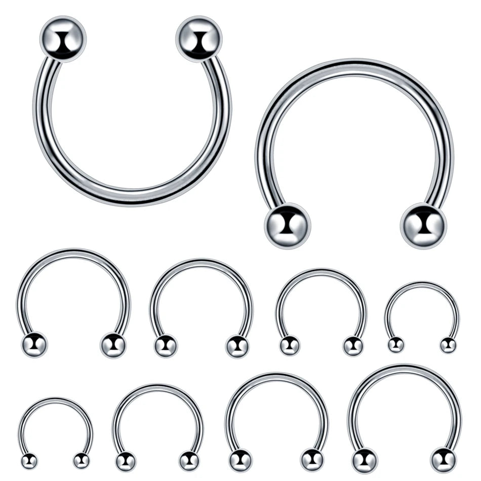 10pcs/lot Steel Trendy Nose Septum Hoop Lip Rings Circular Barbell Horseshoe Ear Tragus Helix Earrings For Unisex Jewelry