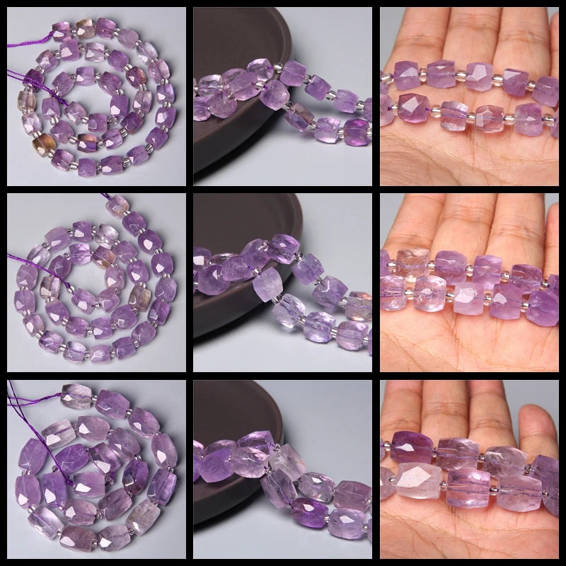 Natural 8 10 12x16 mm Faceted Light Purple Amethysts Gem Stone Beads Loose Tube Crystal Beads Charm For Jewelry Making Bracelet