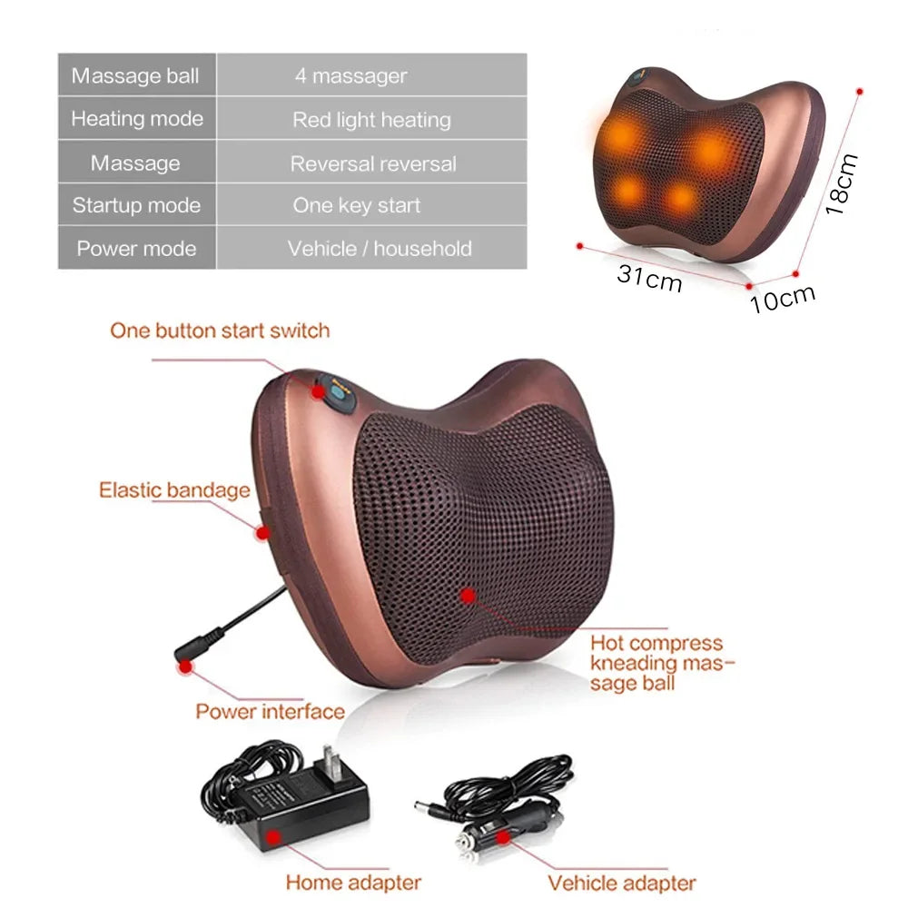 Best Price Multi-Function Electronic Shiatsu Neck Massager Cushion Back Office Home Travel Pillow Shoulder Device Pain Relief