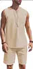2023 Men's Summer Cotton and Linen Vest Suit New Casual Sports T-Shirt with Solid Pattern