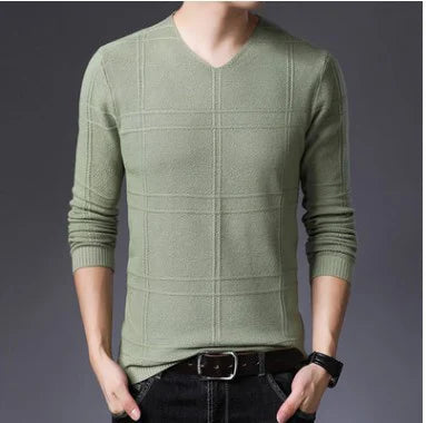 BROWON 2025 New Mens Clothes Spring Autumn Solid Color Casual V-Neck Sweaters Korean Fashion Slim Fit Long-Sleeved Sweater Men