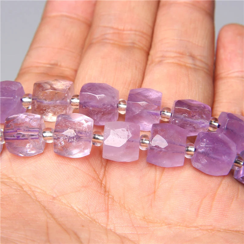 Natural 8 10 12x16 mm Faceted Light Purple Amethysts Gem Stone Beads Loose Tube Crystal Beads Charm For Jewelry Making Bracelet