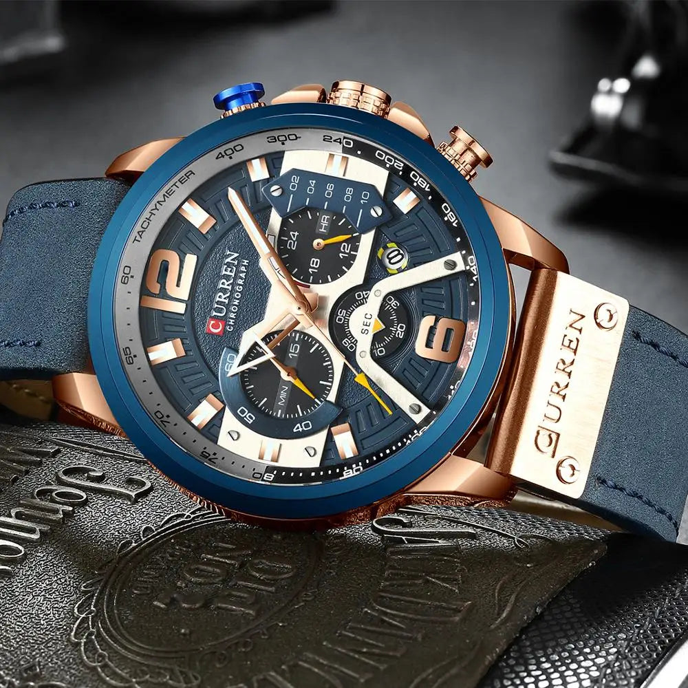 CURREN Mens Watches 8329 Top Brand Luxury Leather Sports Watch Men Quartz Fashion Chronograph Man Clock Waterproof Relogio