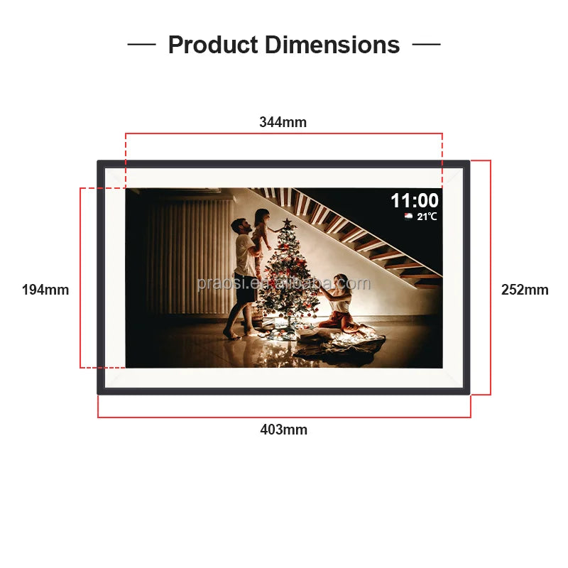 Pros WiFi Digital Photo Frame 15.6" HD IPS Touch Screen IPS Screen Auto-Rotate Photos Video Via Frameo Electronic Picture Frames